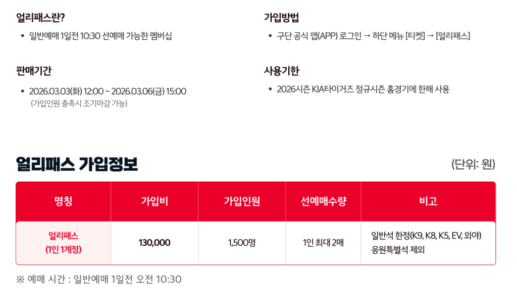 2026 기아타이거즈 시즌권 얼리패스