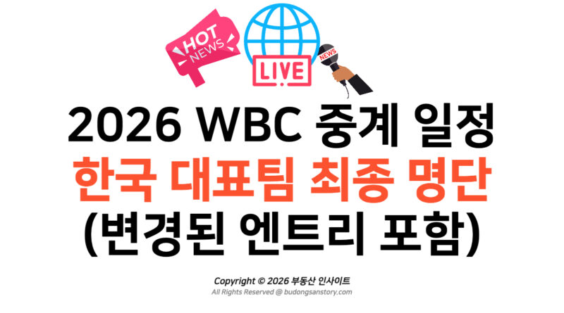 2026 WBC 중계 일정 및 한국 대표팀 최종 명단 (변경된 엔트리 포함)